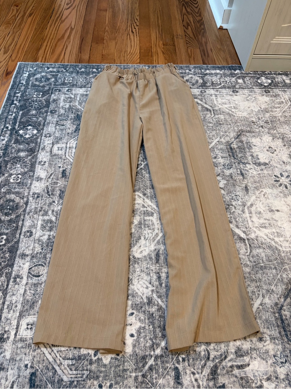 SHEIN Tan Pinstripe Wide-Leg Pants